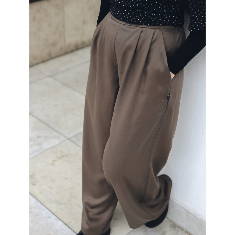 MINILE Kalhoty Palazzo TENCEL Lyocell Khaki - L 114216709