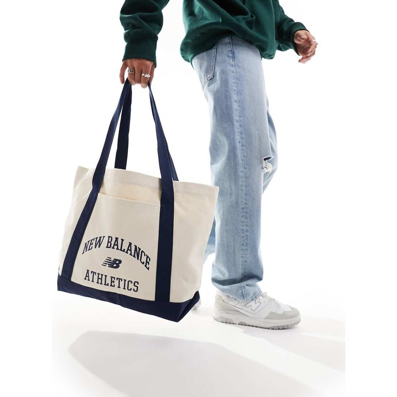 New Balance Athletics tote bag in off white and navy 114528983