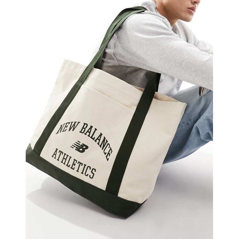 New Balance Athletics tote bag in off white and green 114528984