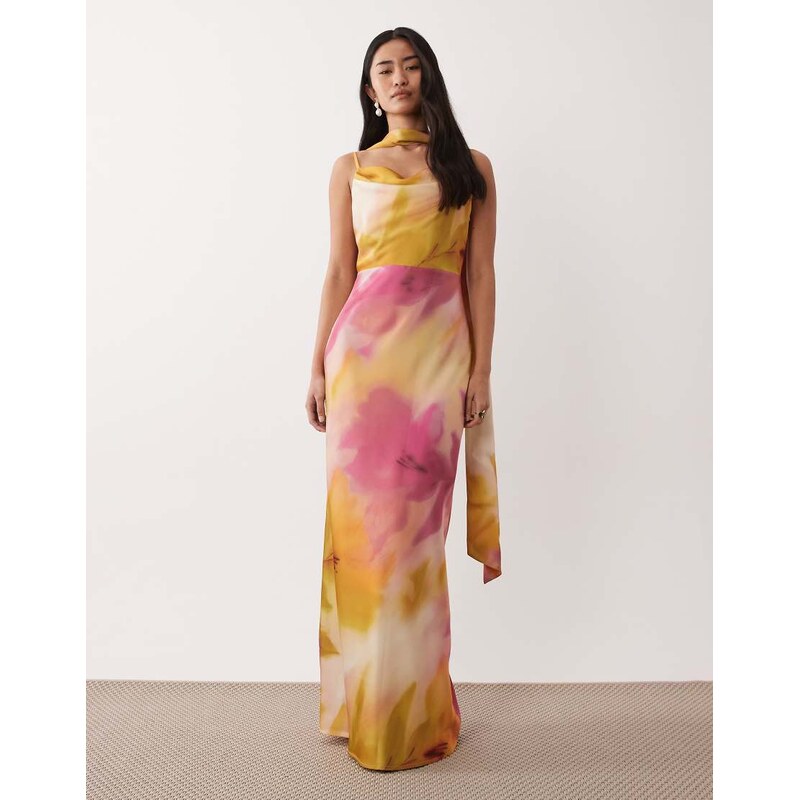 Pretty Lavish Keisha scarf cowl neck satin cami maxi dress in