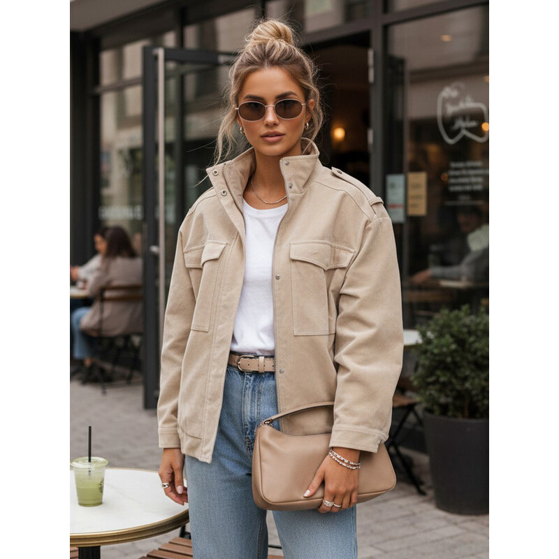Dámská semišová bunda bomber béžová FashionStreet TY5653