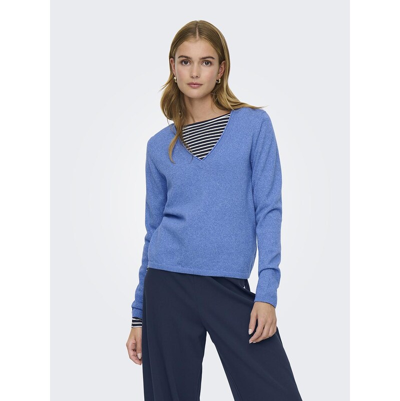 Dámský svetr modrý Only OnlLoyal LS V-Neck Pullo