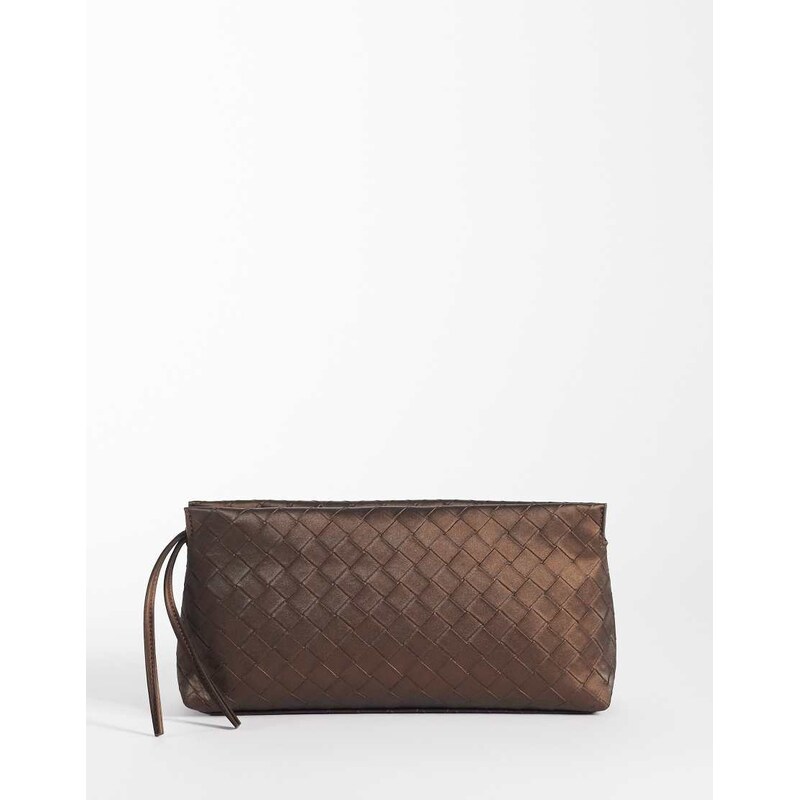 ASOS DESIGN weave zip top clutch bag in metallic bronze-Brown 114708884