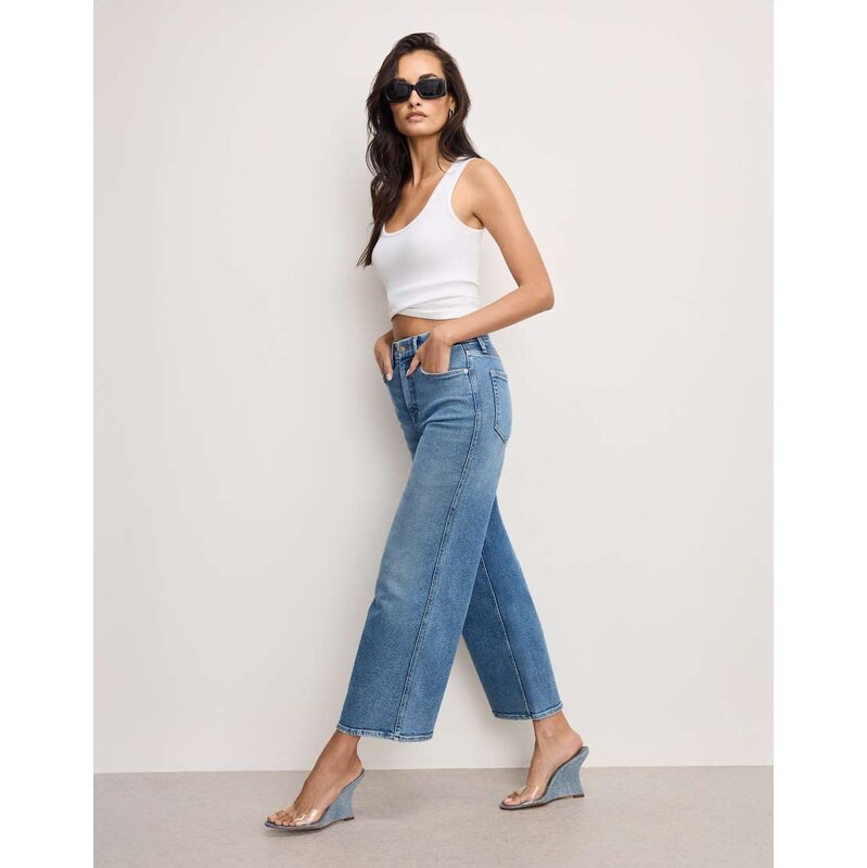 Good American good skate wide cropped jeans in blue 114534702