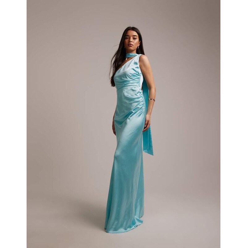 Six Stories Bridesmaids one shoulder scarf detail gathered maxi dress 114534857