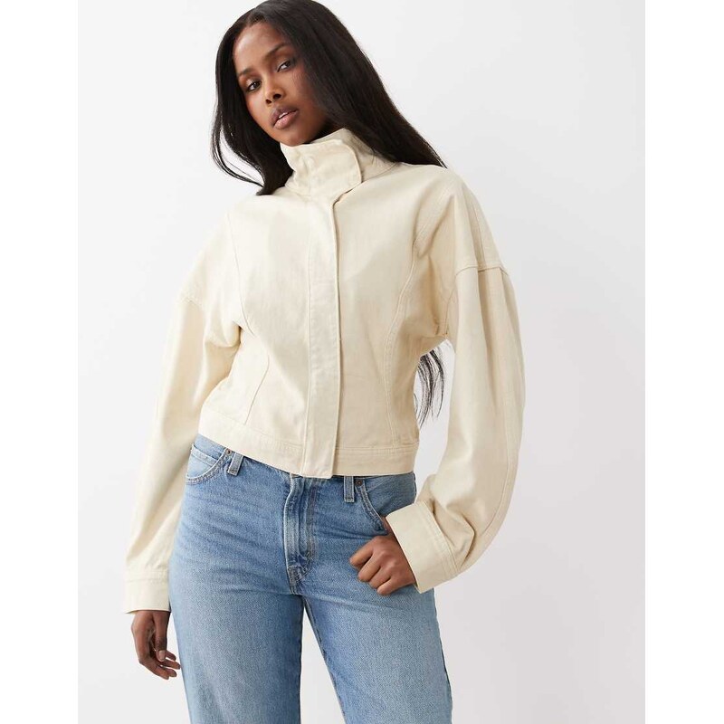 Gina Tricot short sculpted denim jacket in butter yellow wash
