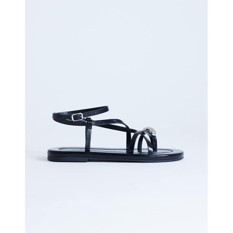 Topshop Sabrina metal toe flat sandal in black
