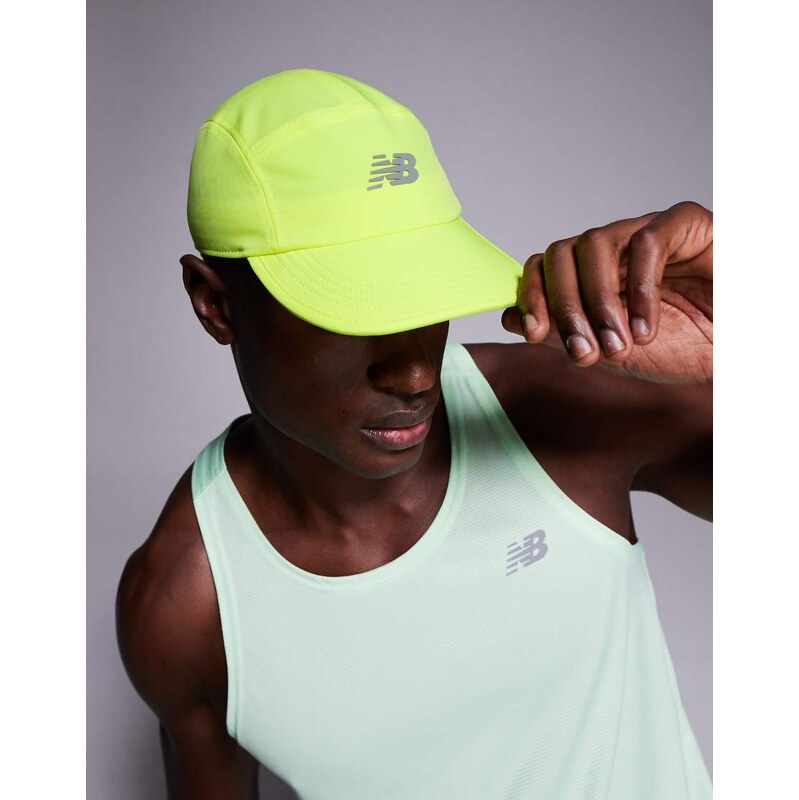 New Balance 5 panel performance hat in neon green