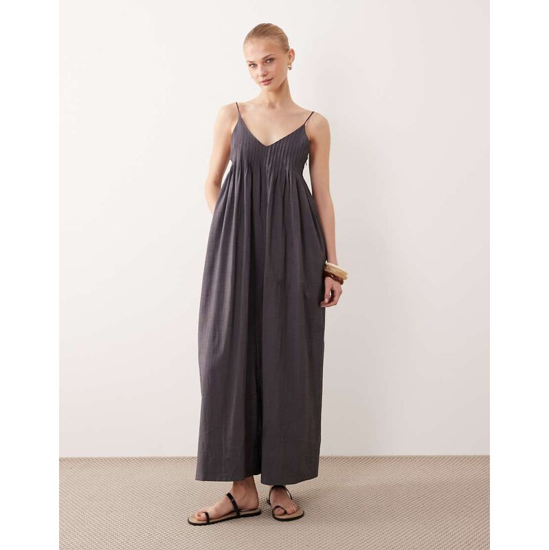 ASOS DESIGN wide leg jumpsuit with pintuck detail in grey 114534798