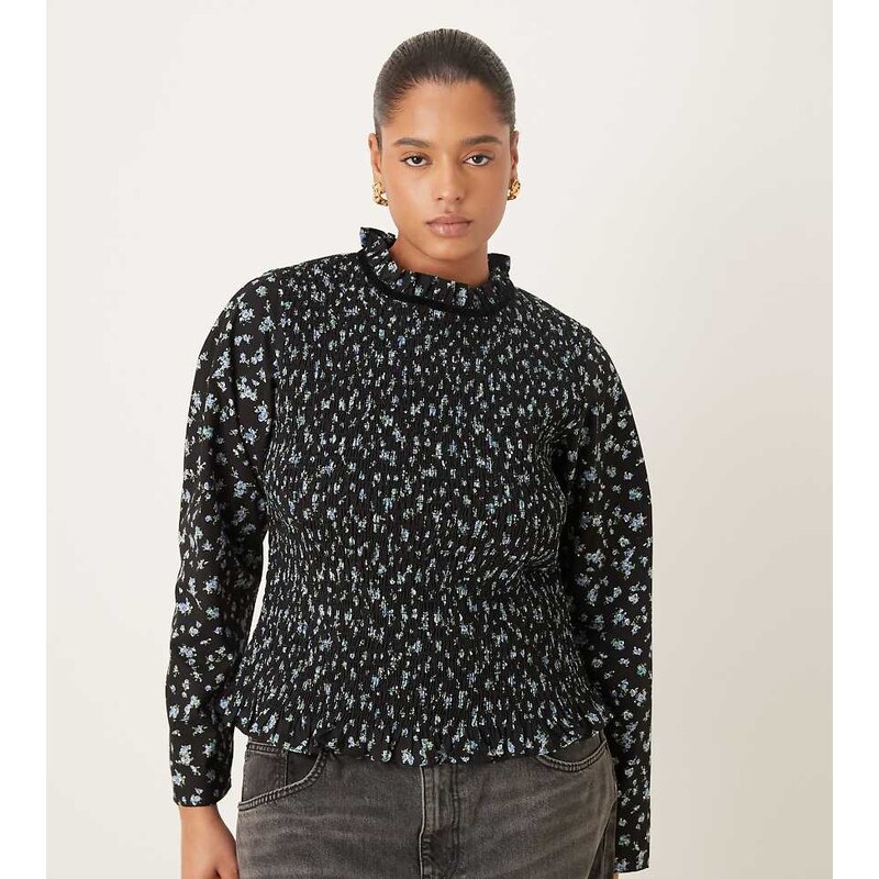 ASOS Curve ASOS DESIGN Curve long sleeve smocked top with open back in 114534799