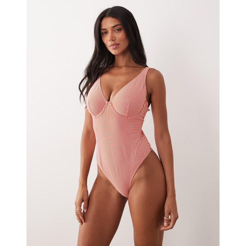 ASOS DESIGN Fuller Bust Scarlet stripe underwired swimsuit in orange 115519031