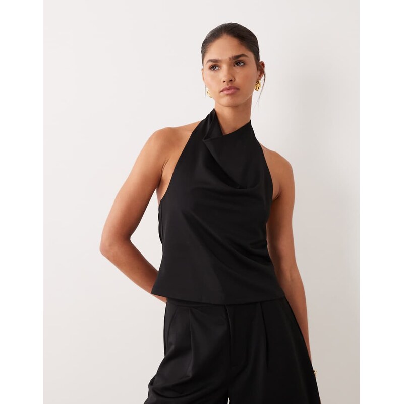 ASOS DESIGN co-ord slinky twill cowl neck top in black