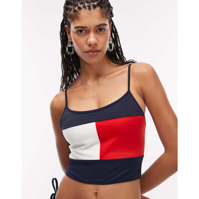 Tommy Hilfiger tankini top in archive flag print in navy 114534887