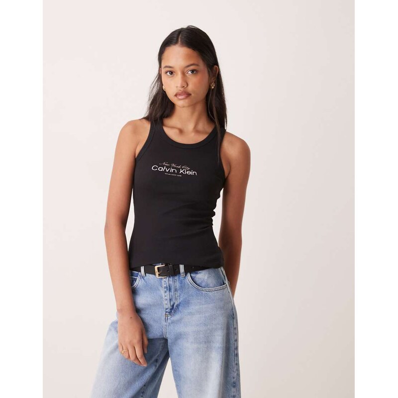 Calvin Klein Jeans Graphic Logo ribbed tank top in black