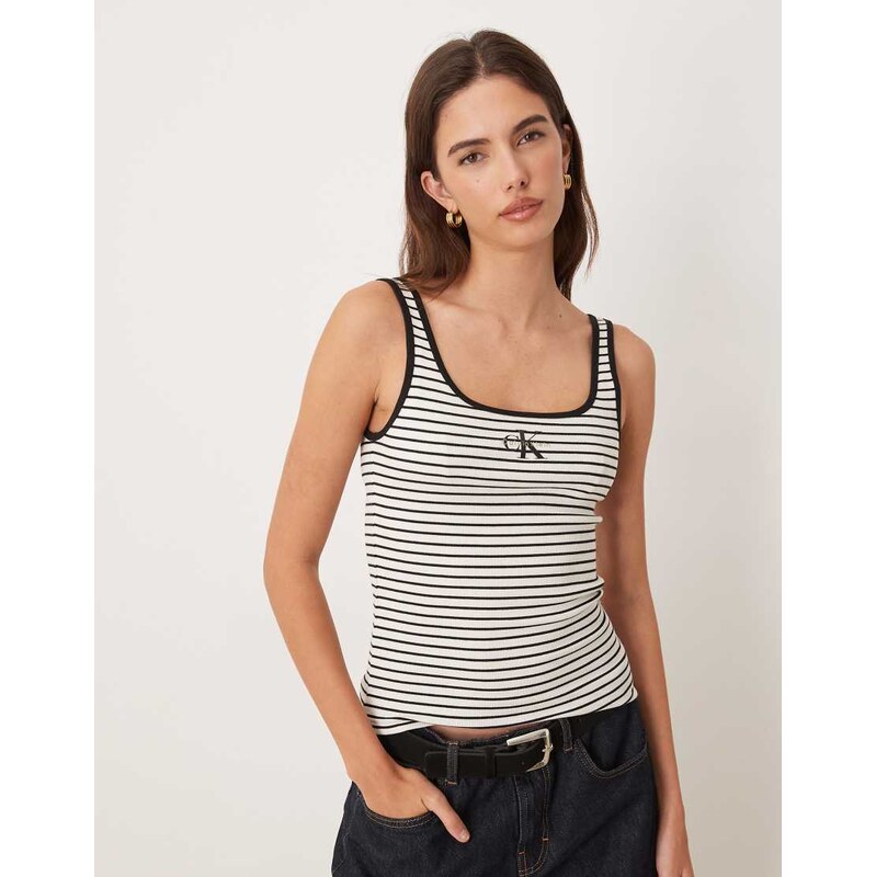 Calvin Klein Jeans Monologo scoop neck rib tank top in black