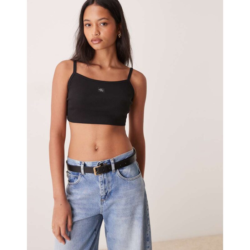 Calvin Klein Jeans woven label bralette in black 114534898