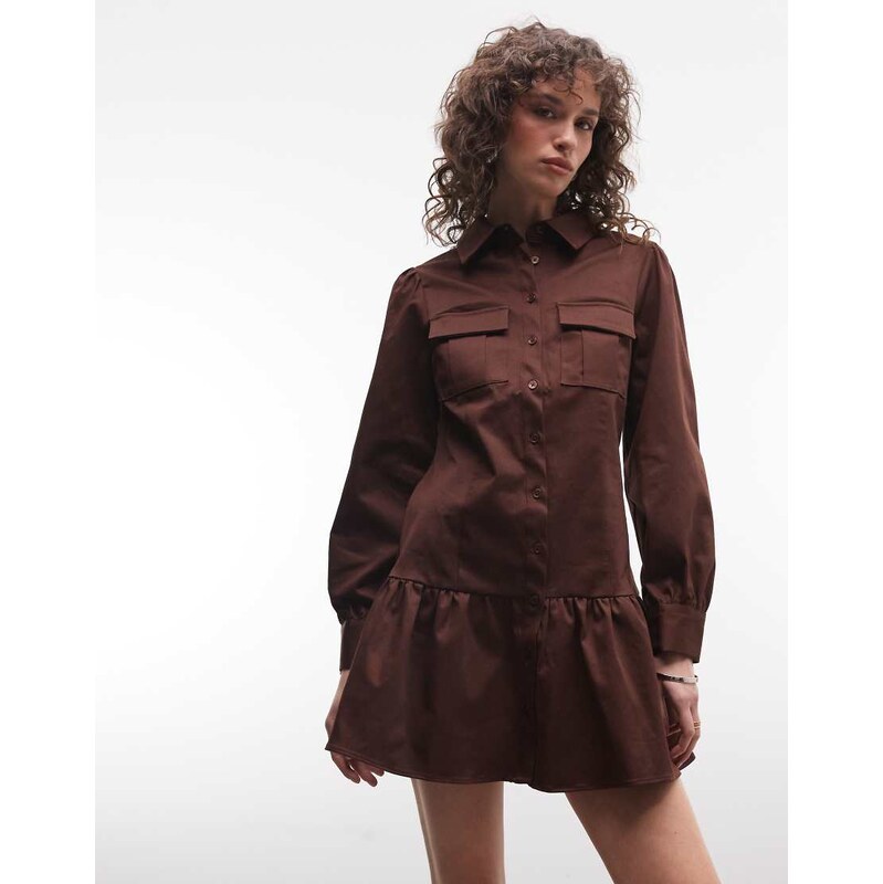 Reclaimed Vintage mini utility shirt cotton twill dress in beige