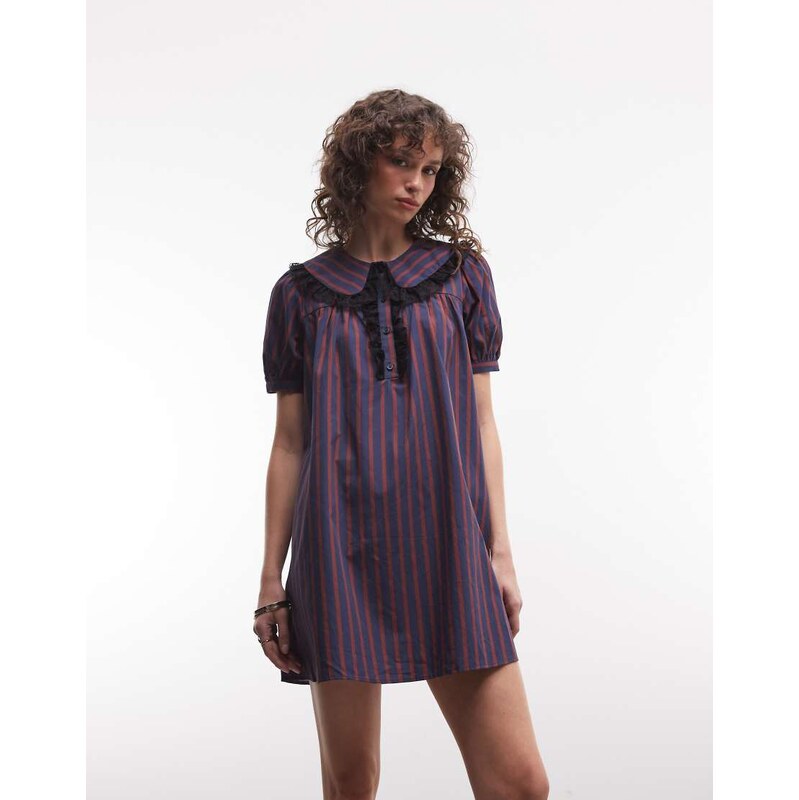 Reclaimed Vintage smock dress with peter pan collar in navy
