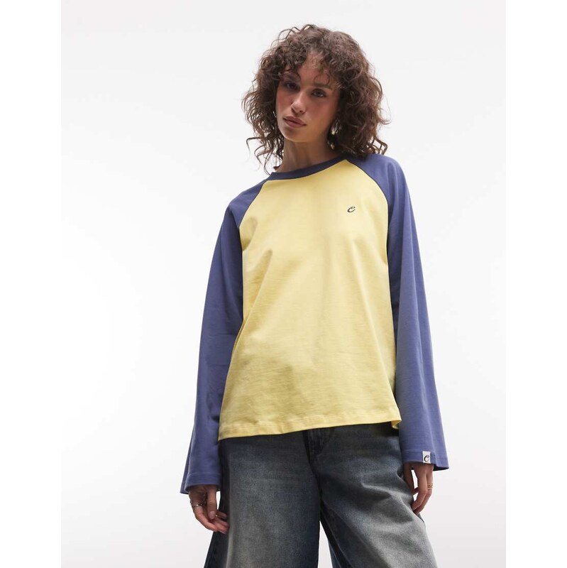 COLLUSION raglan branded tee in yellow and navy