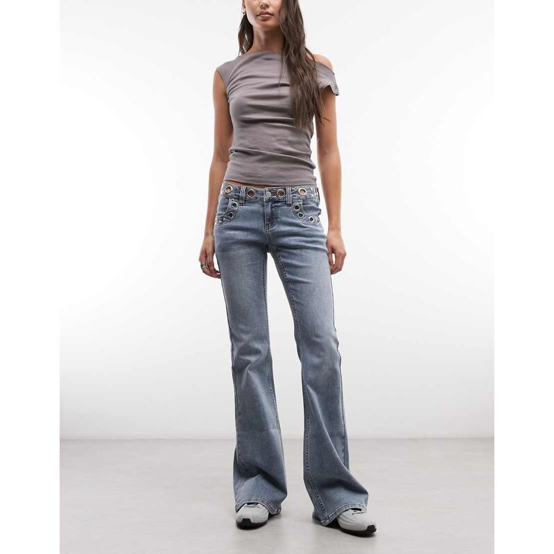 The Ragged Priest low rise flare jeans with eyelet waistband in blue 114534968