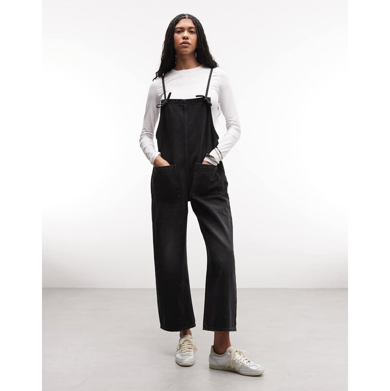 Monki denim wide leg jumpsuit in black wash