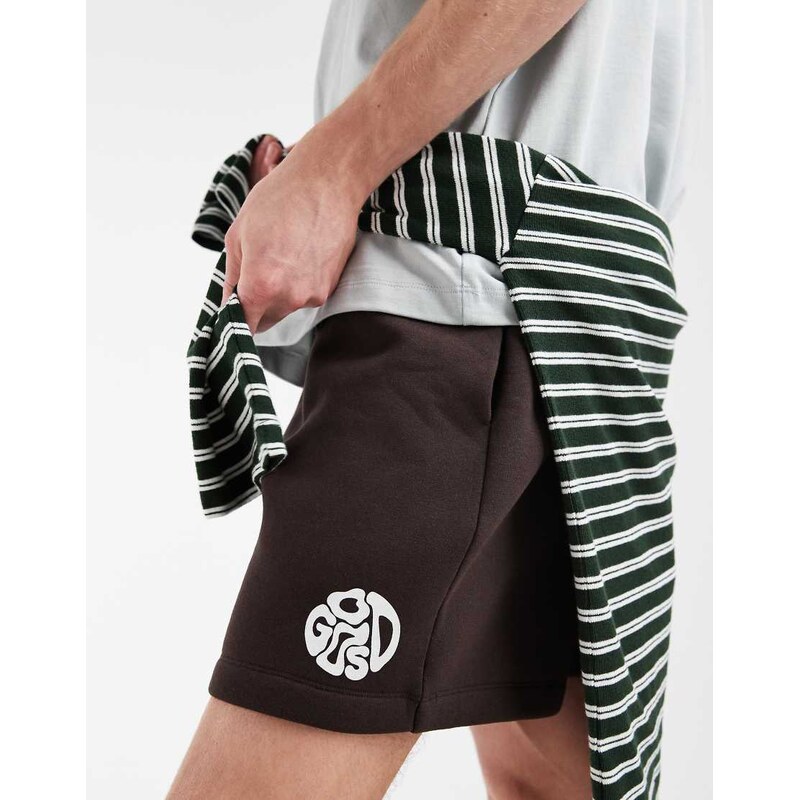 ASOS DESIGN oversized jersey short with graphic in dark brown