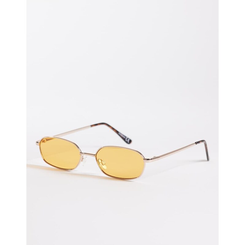 ASOS DESIGN rectangle sunglasses in gold metal with orange lens