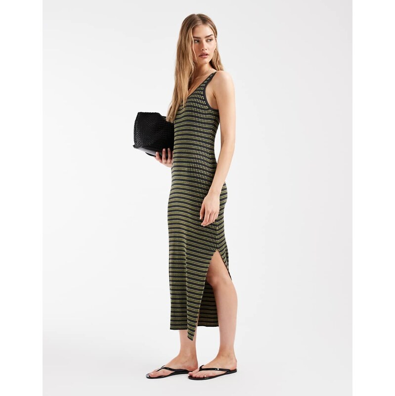 & Other Stories ribbed striped knitted maxi dress in dark grey