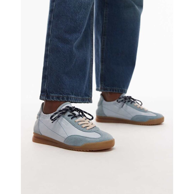 Bronx Cli-oo lace up gum sole leather trainers in baby blue 114540845