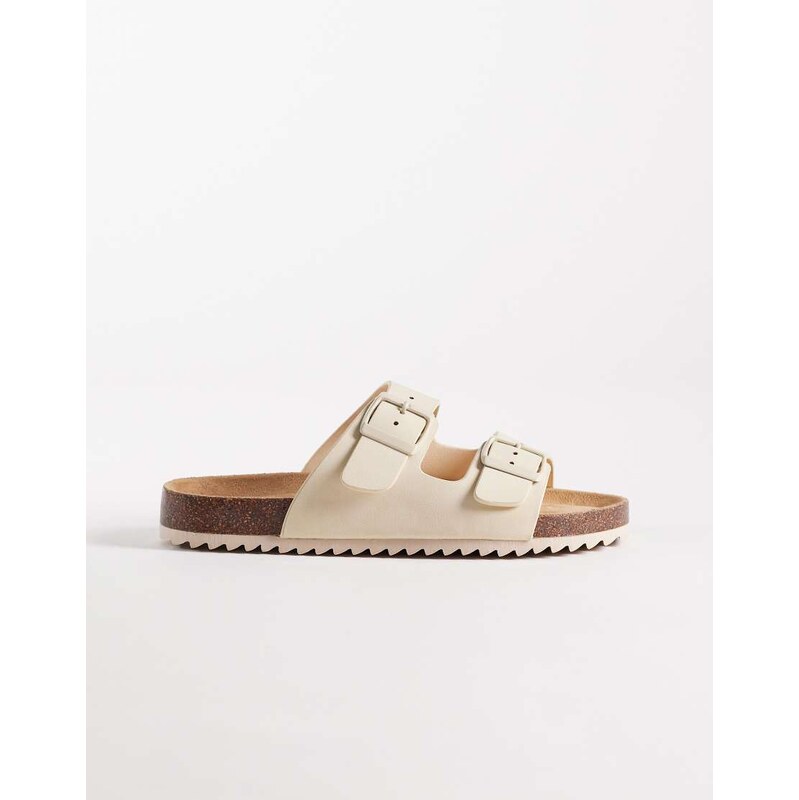 SEQWL Olsen double buckle flat sandals in cream-White 115517566