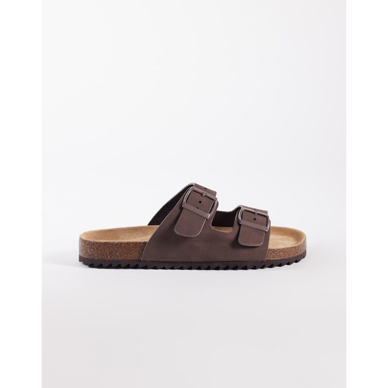 SEQWL Olsen double buckle flat sandals in brown