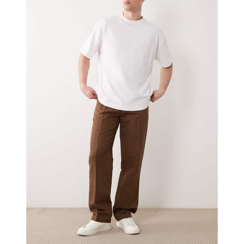 ASOS DESIGN tailored linen rich straight leg trousers in dark