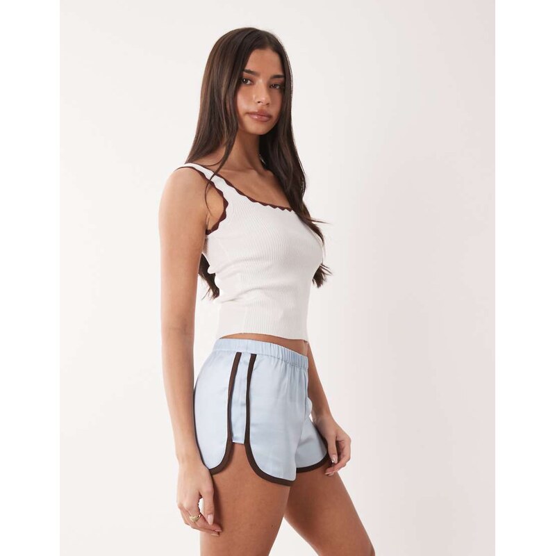 ASOS DESIGN contrast seam satin runner short in blue and brown