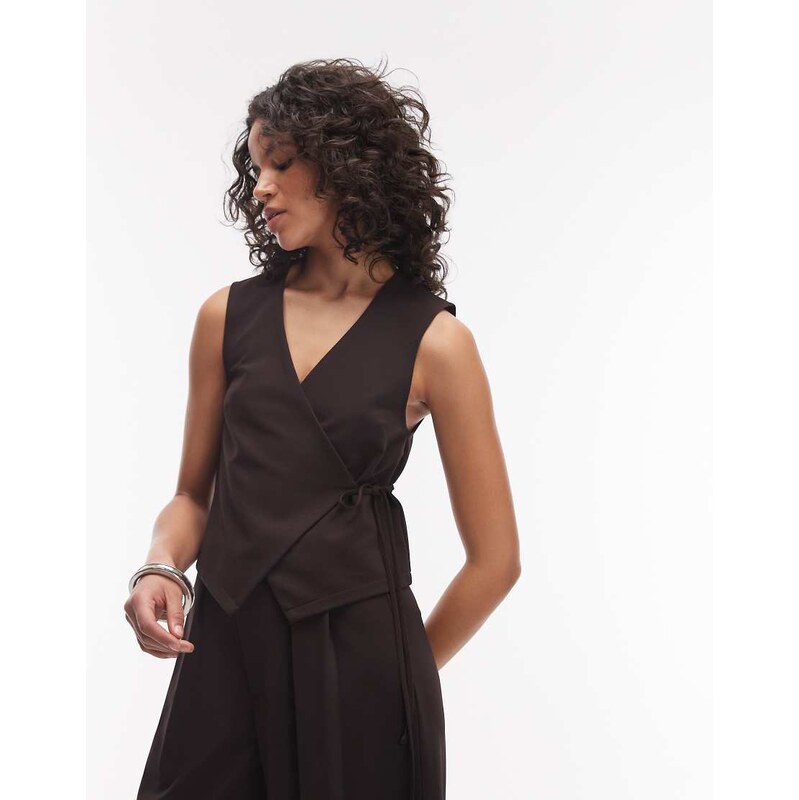 ASOS DESIGN co-ord slinky twill tailored tie side waistcoat in