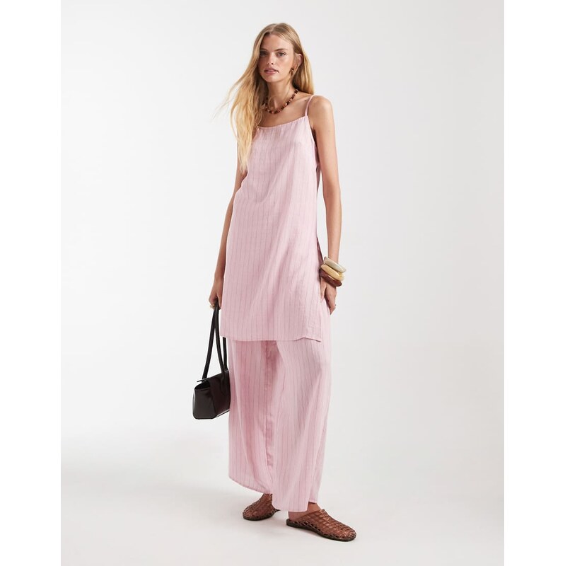 ASOS DESIGN longline crinkle cami top co-ord with split in pink