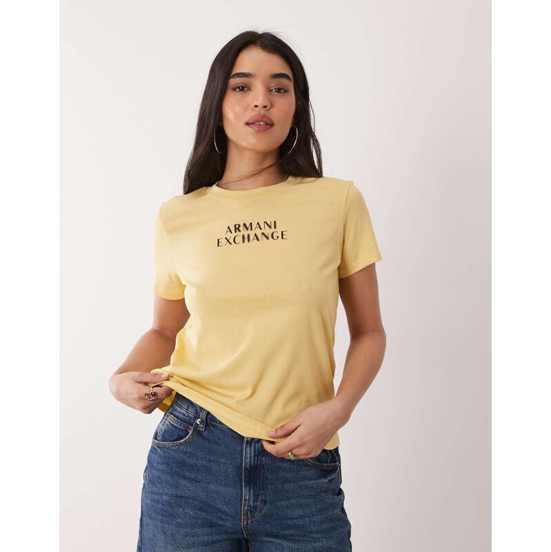 Armani Exchange central logo t-shirt in butter yellow 114540939