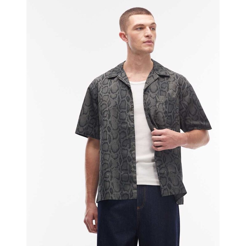 Carhartt WIP snake camo print shirt in dark khaki-Green