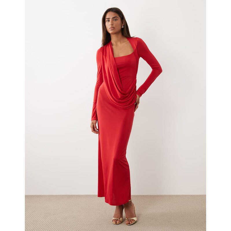 ASOS DESIGN slinky square neck maxi dress with asymmetric drape