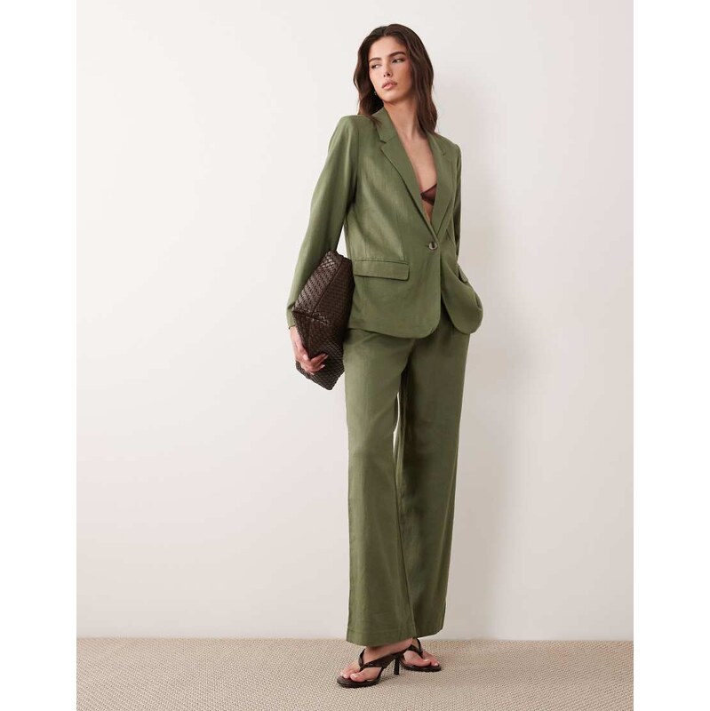 Vila linen blend tailored trousers co-ord in olive green 115522266