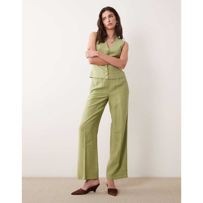Vila tailored mid waist trousers co-ord in sage green