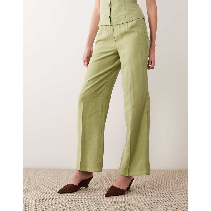 Vila tailored mid waist trousers co-ord in sage green