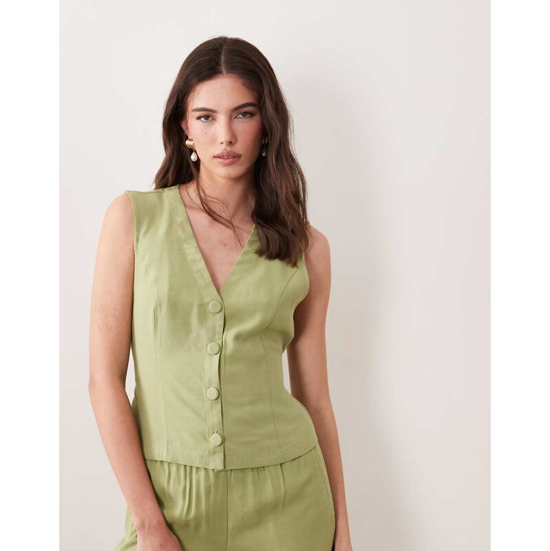 Vila tailored tie front waistcoat co-ord in sage green