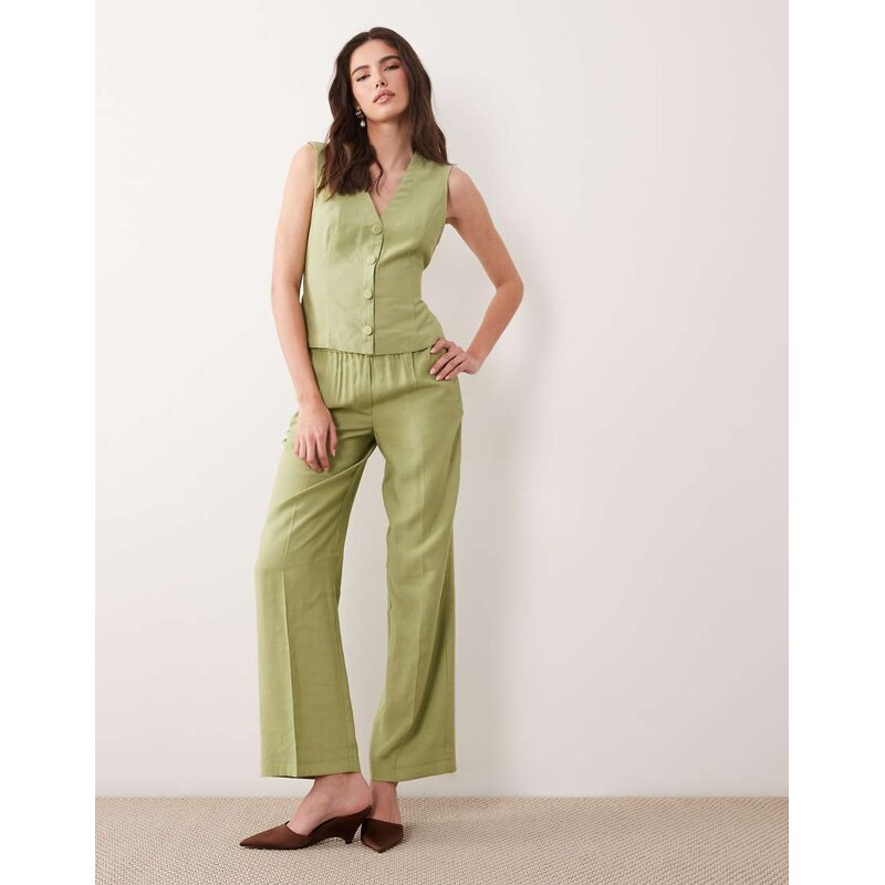 Vila tailored tie front waistcoat co-ord in sage green