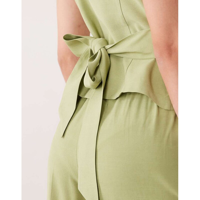 Vila tailored tie front waistcoat co-ord in sage green