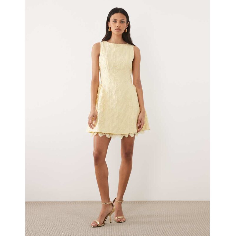 Sister Jane jacquard boat neck volume lace underskirt mini dress