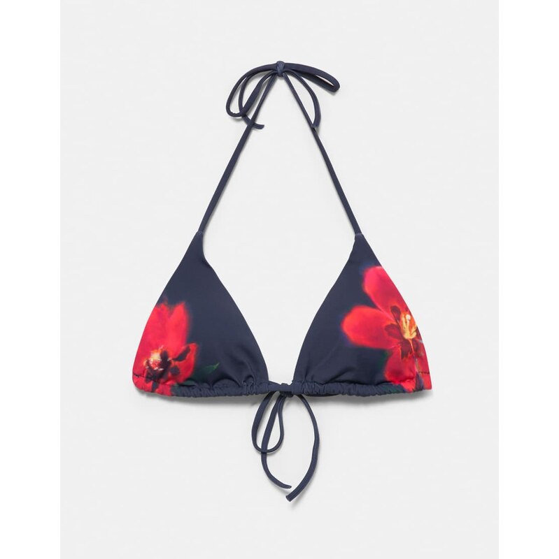 Pull&Bear Floral triangle bikini top in blue 114541028