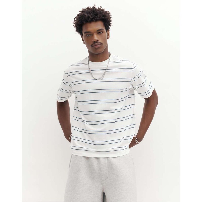 Pull&Bear Basic short sleeve cotton t-shirt in blue/white-Multi