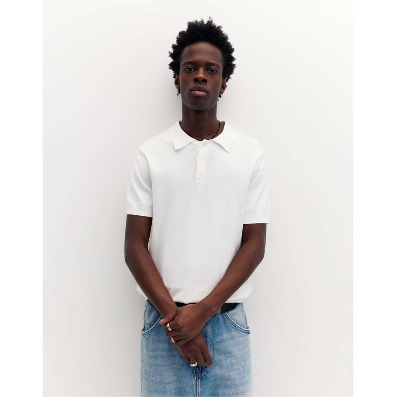Pull&Bear Short sleeve polo shirt in off white