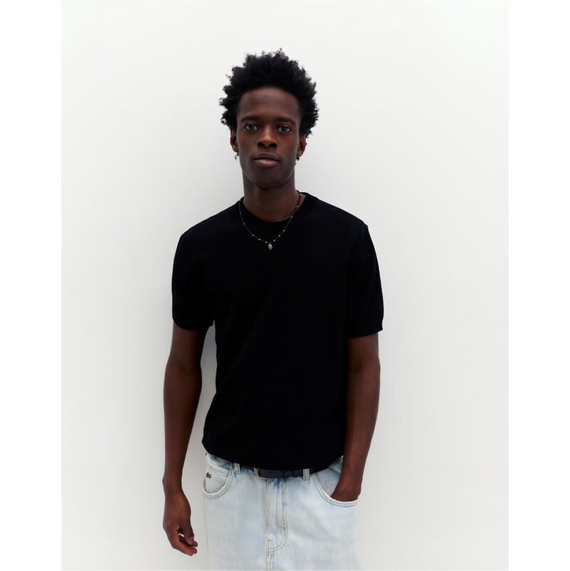 Pull&Bear Short sleeve jumper in black