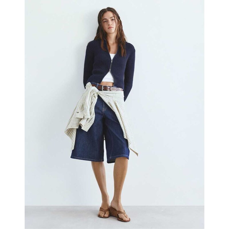 Pull&Bear Zip-up cardigan in navy 114541078